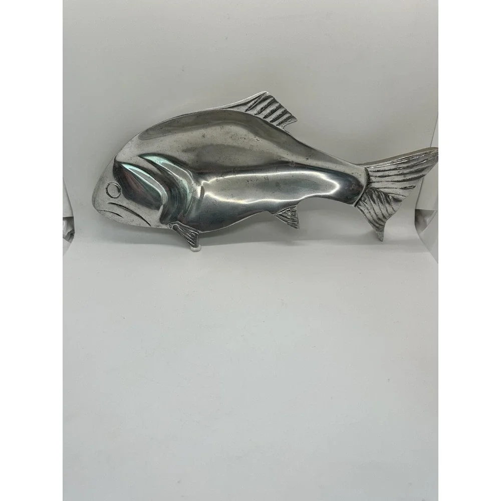 Ornate Shiny Beautiful Silver Metal Fish Serving Platter 15